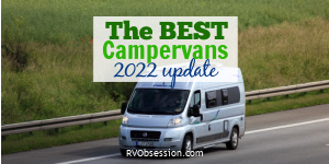 Grey camper van driving on a road, with text overlay: The best campervans 2022 update.