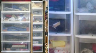 Storage ideas for RV Closets - When you don't have enough space for all your clothes but you still want to look nice while traveling, it's important to organize what space you do have! Add plastic drawers to unused hanging space.