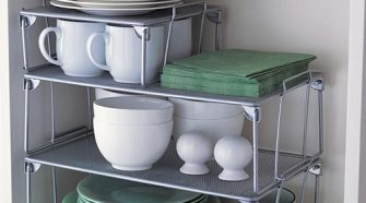 Small Kitchen Storage Ideas - Use small stackable shelves - when you need to utilize all the space you can in your small RV kitchen.