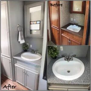 RV Bathroom Renovations - As well as the paint job, putting in a bigger hand basin makes heaps of difference