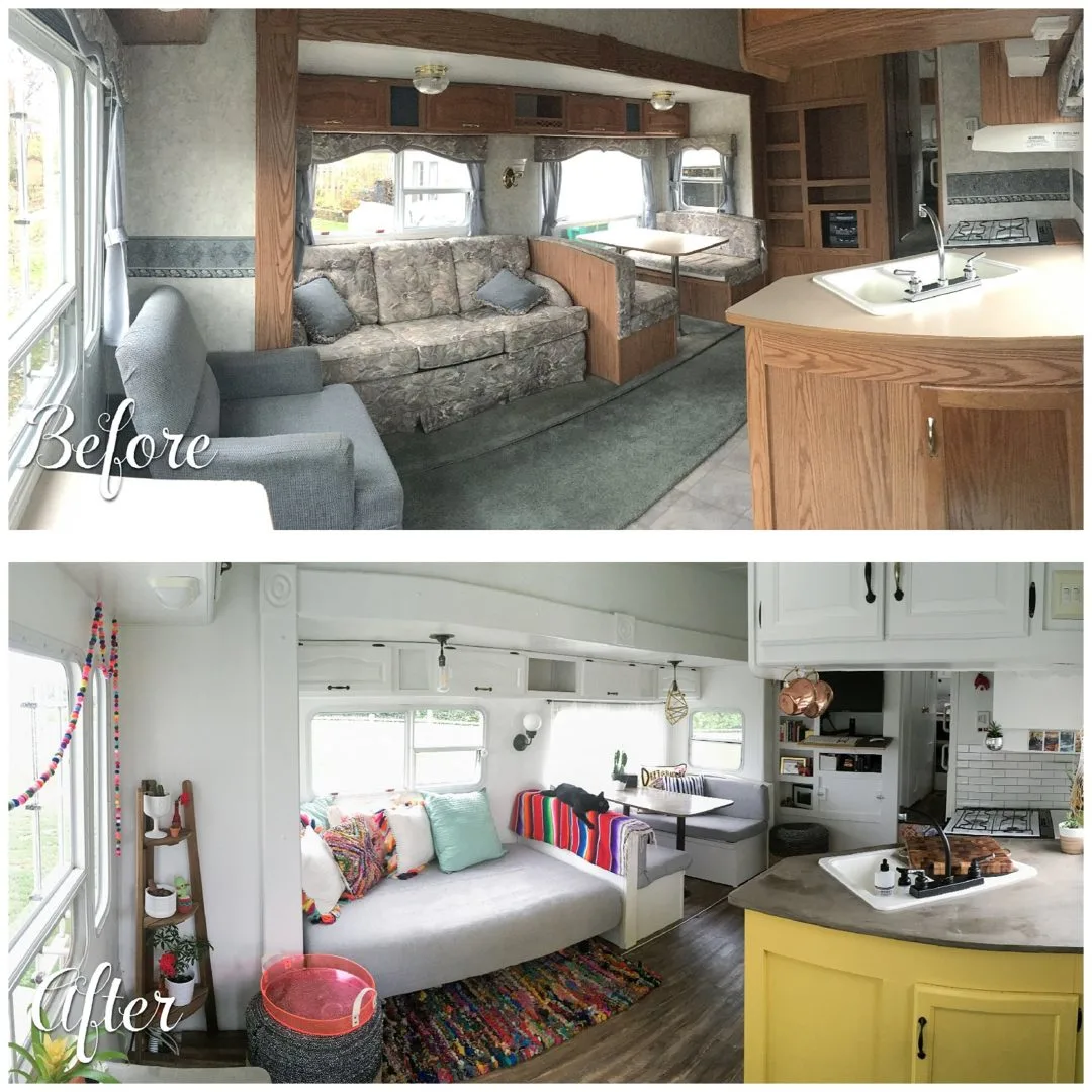 RVObsession - Fifth Wheel Renovations - Kevin and Mandy from 188sqft.com took a 'tired' fifth wheel and transformed it into a modern, yet comfortable and cozy retreat for themselves and their family for four furry kids.