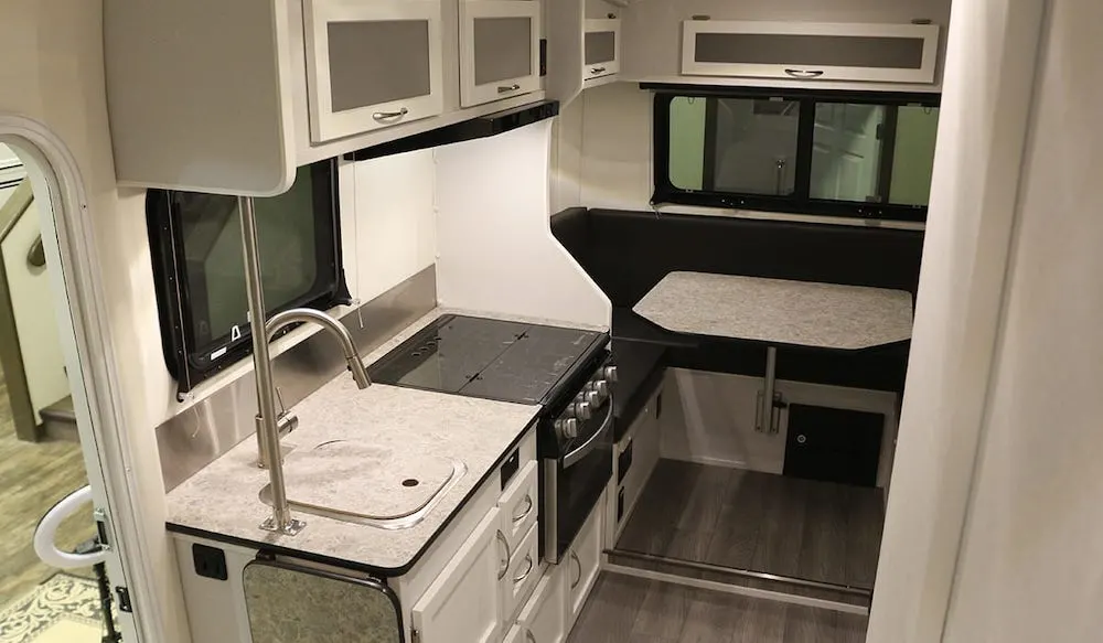 Interior of Escape 5.0 fifth wheel camper showing the dining end