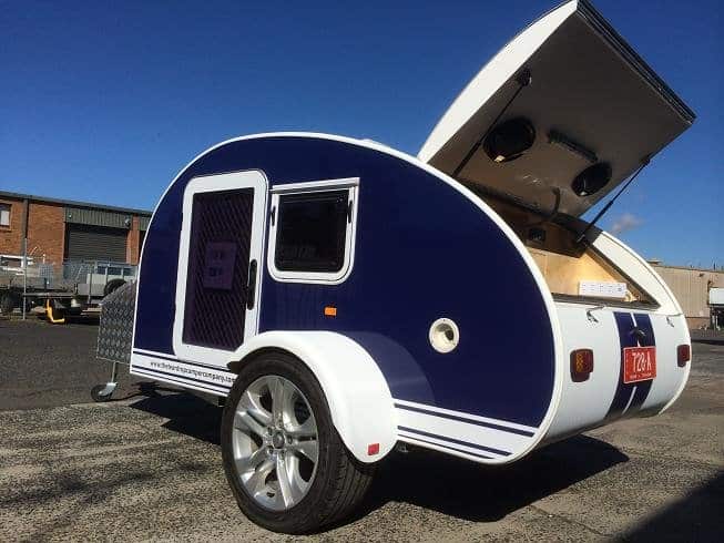 Dark blue teardrop camper