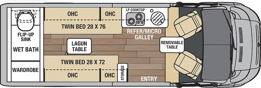 Floorplan diagram of the Coachmen RV Nova camper van