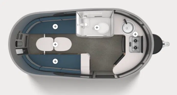 Floor plan of Airstream Basecamp lightweight travel trailer.