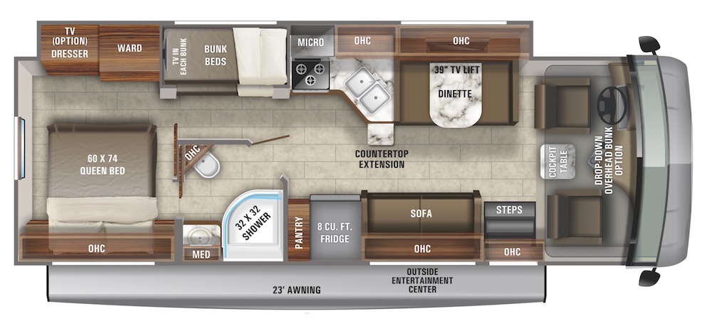Floor plan of the Jayco Alante 29F bunk beds model