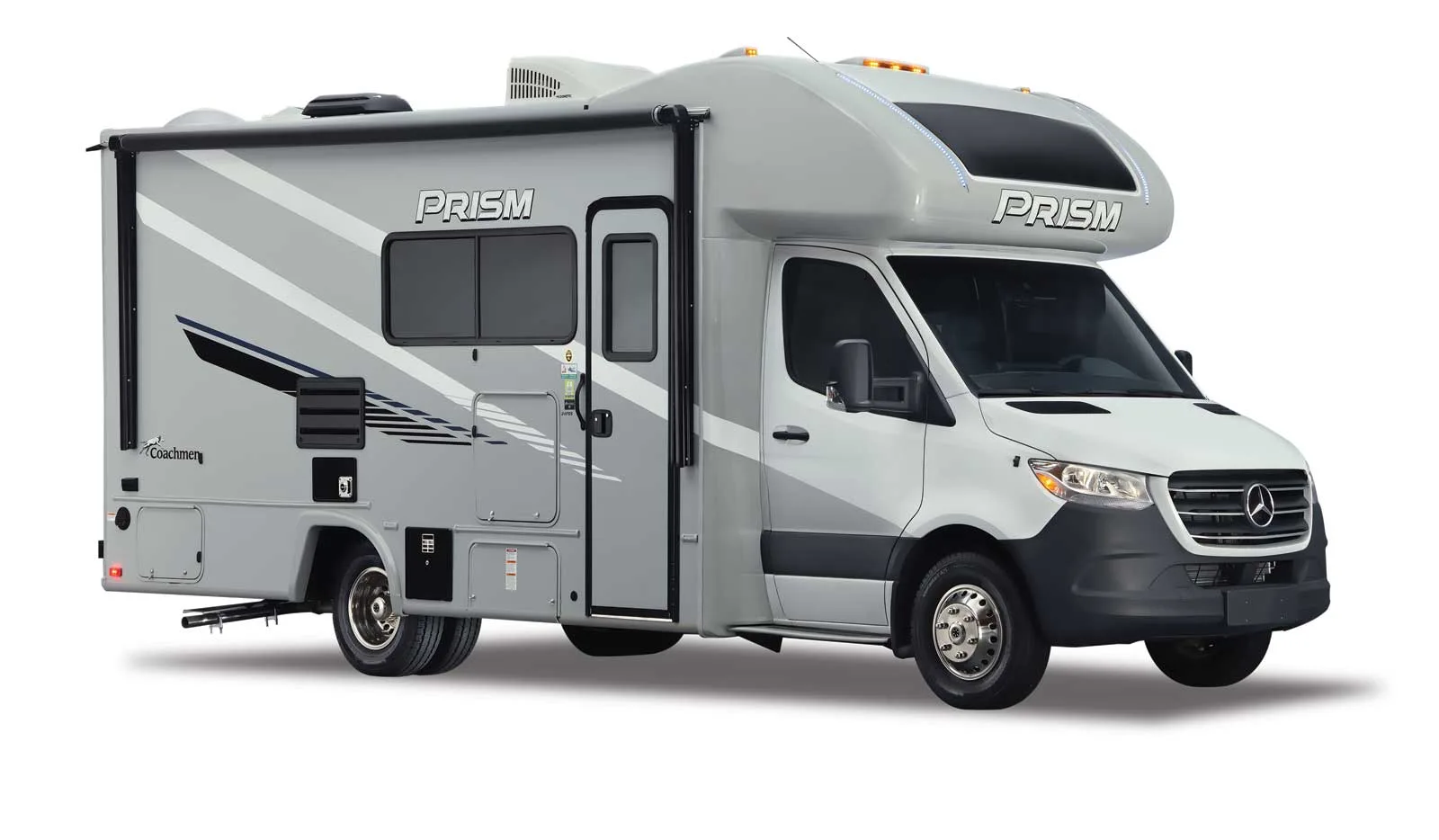 Exterior of the Prism Class C motorhome in a grey color.