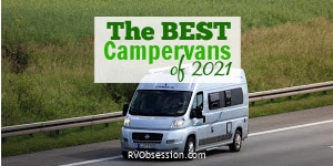 Grey campervan on road. Text overlay: The best campervans of 2021.