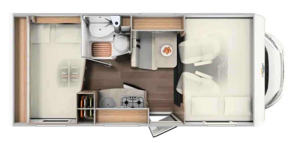 Floor plan of Carado A-132 Class C motorhome.