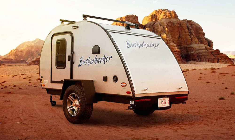 Exterior promo shot of the Braxton Creek Bushwhacker teardrop camper.