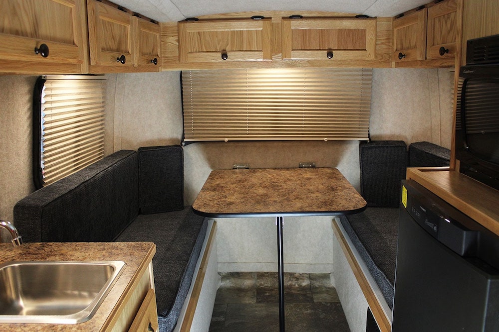 Interior of the Scamp 16' Deluxe travel trailer.