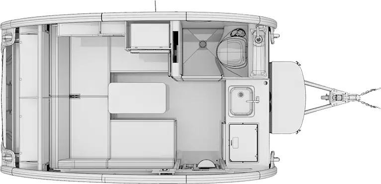 Greyscale render of nüCamp TAB S floor plan.