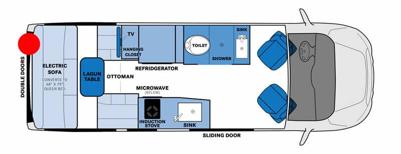Floor plan of Pleasure_Way Ontour 2.2 Class B RV.