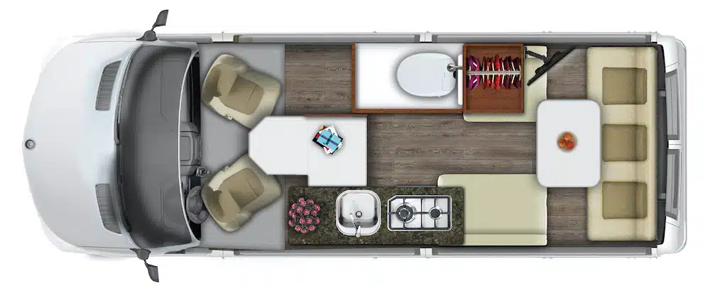 Layout of the Roadtrek SS Agile Class B motorhome.