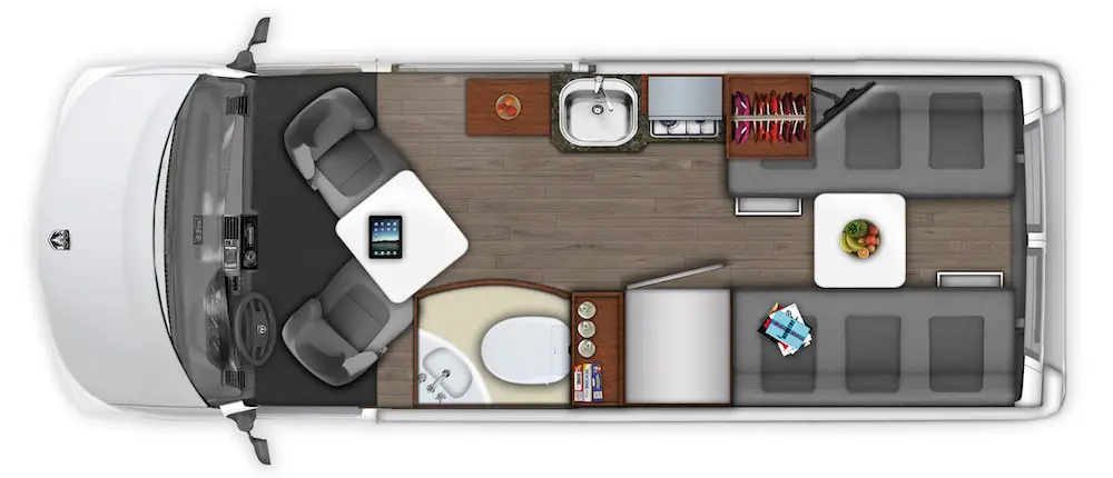 Roadtrek Zion campervan layout plans.