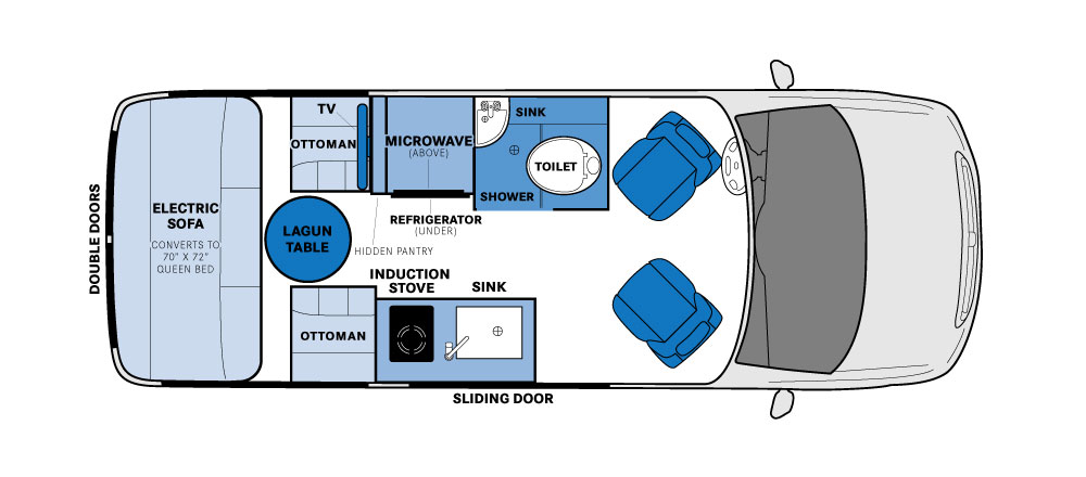 Floor plan of the Pleasure-Way Ascent TS Class B van.
