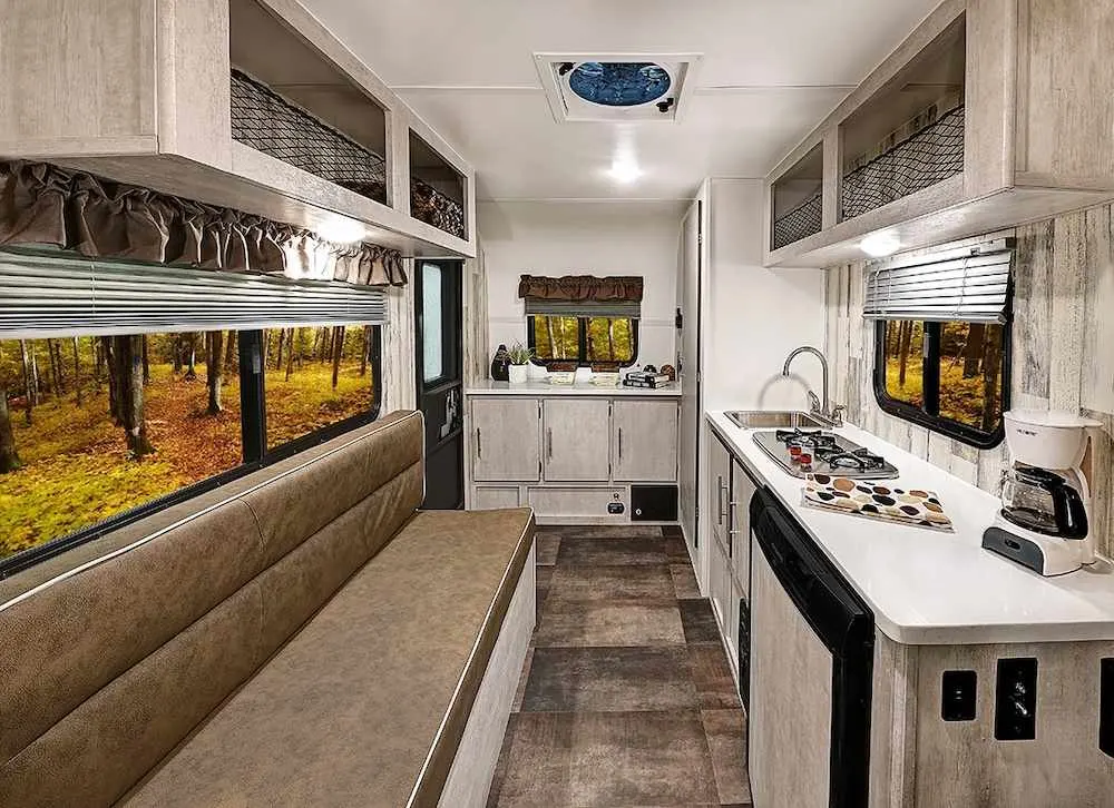 Interior of a Rove Lite Ultra Lightweight travel trailer.