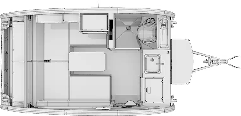 Greyscale render of nüCamp TAB S floor plan.