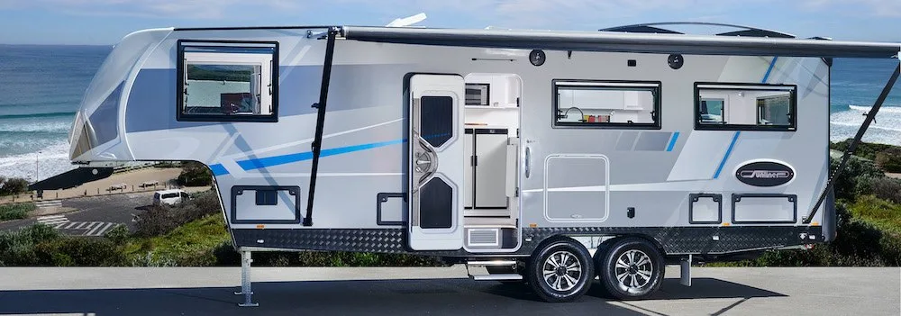 Exterior side view of the Australian made Sunliner Houston fifth wheel.