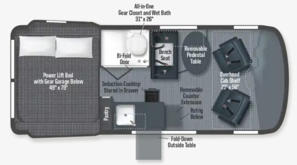 Winnebago Revel floor plan.