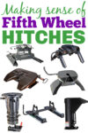 Collage of multiple different fifth wheel hitches with text above that reads; "Making sense of fifth wheel hitches".
