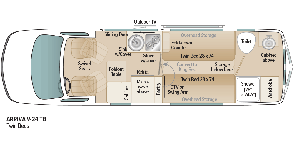 Floor plan of the Coach House Arriva Class B RV.