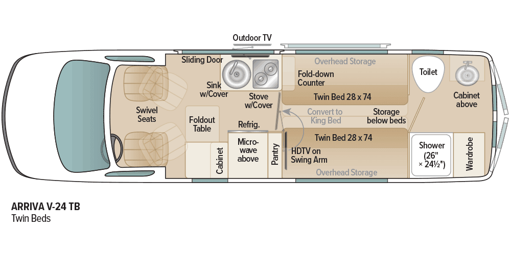 Floor plan of the Coach House Arriva Class B RV.