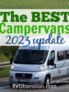 Grey campervan on road. Text overlay: The best campervans 2023 update.