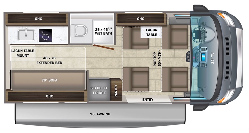 Floor plan of the Entegra Coach Ethos Class B motorhome.