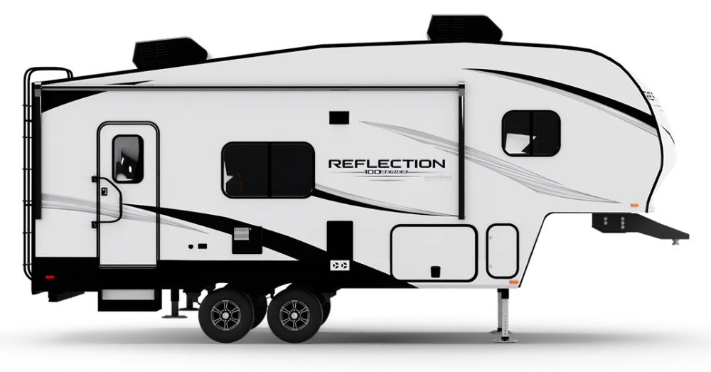Exterior side view of the Grand Design RV Reflection 100 Series 22RK fifth wheel camper.