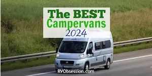 Grey campervan on road. Text overlay: The best campervans 2024.