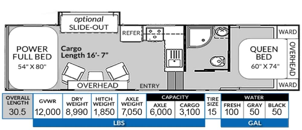 Toy Haulers Floor Plan of a Genesis Supreme 2916GCK.